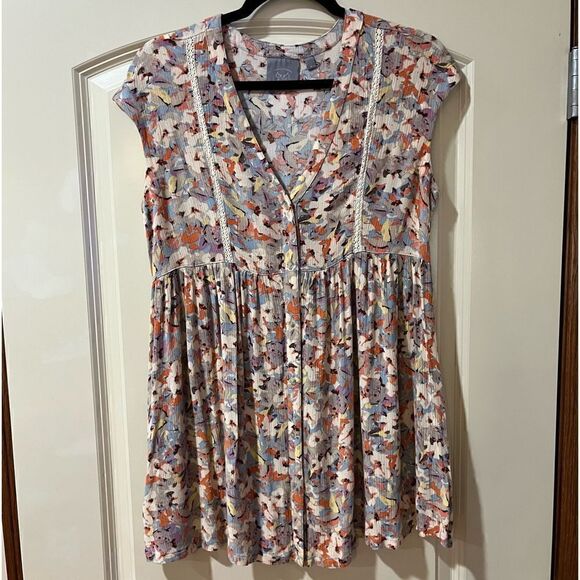 Anthropologie Tops - ANTHROPOLOGIE VANESSA VIRGINIA Ladder Lace Floral Rayon Tunic Blouse Women’s XS